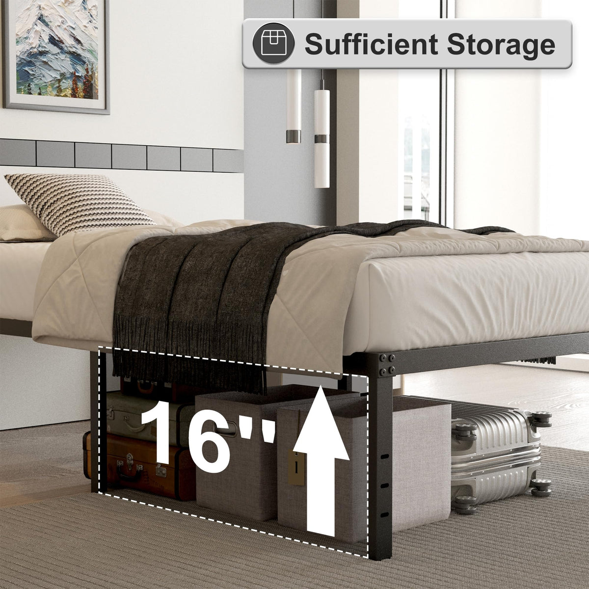 18 Inch Queen Size Metal Bed Frame C75558