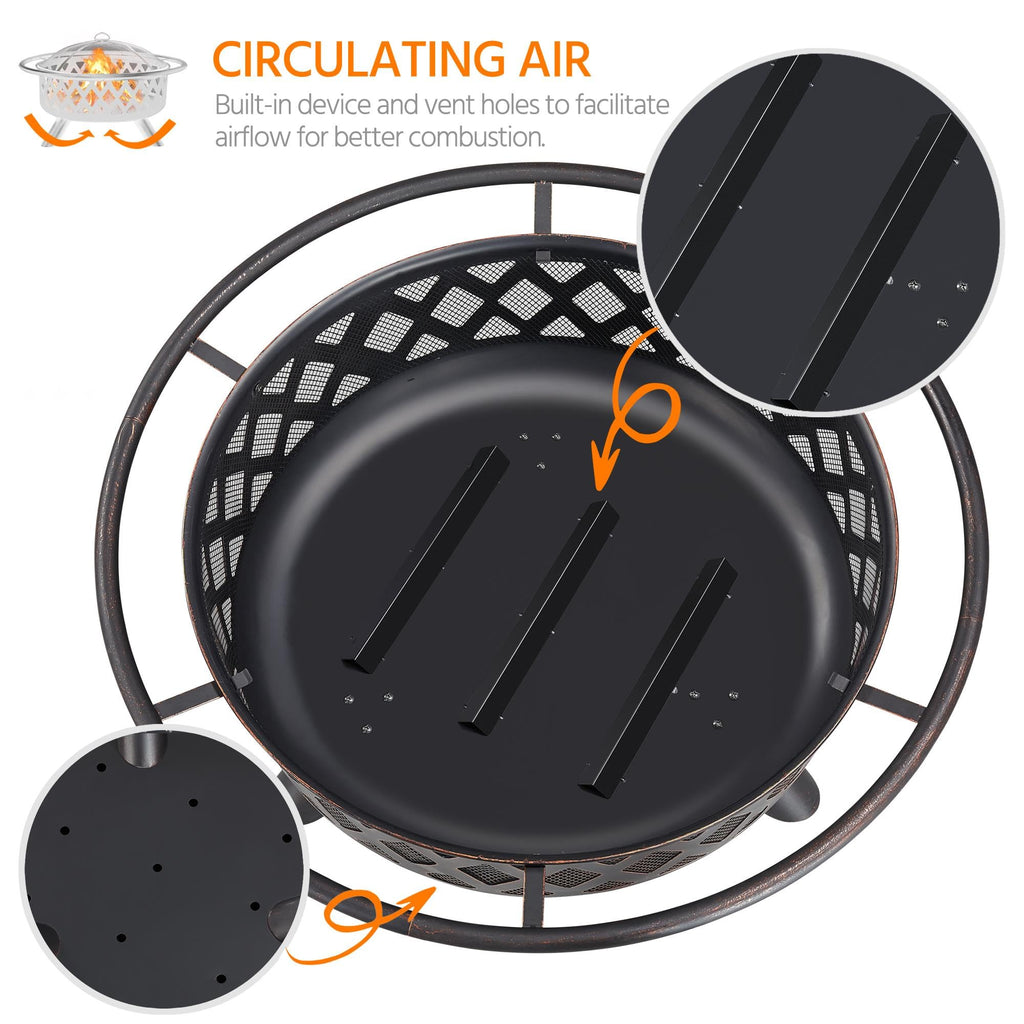 36in Wood Burning Fire Pit with Spark Screen B1063