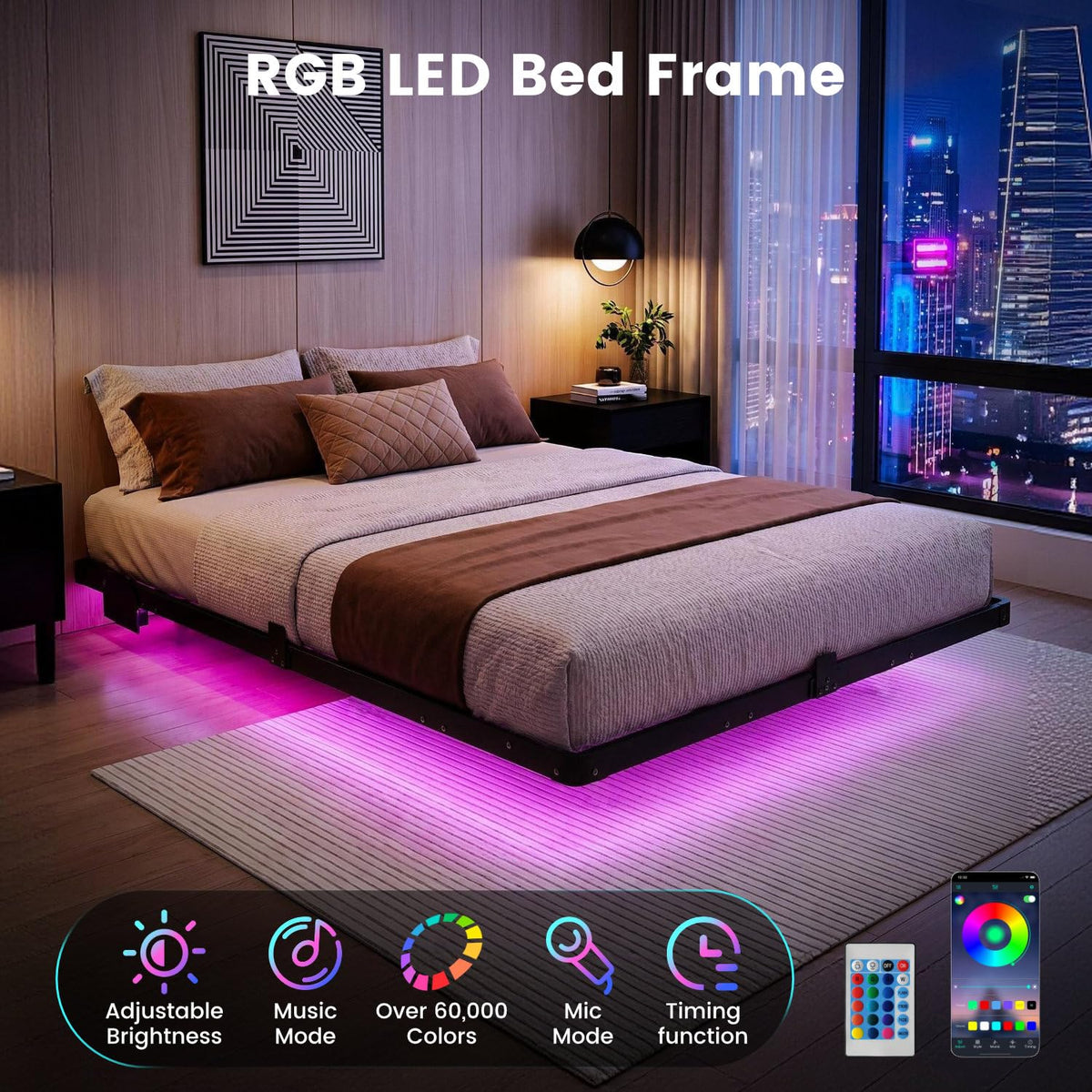 Full Floating Bed Frame with LED Lights Z828089