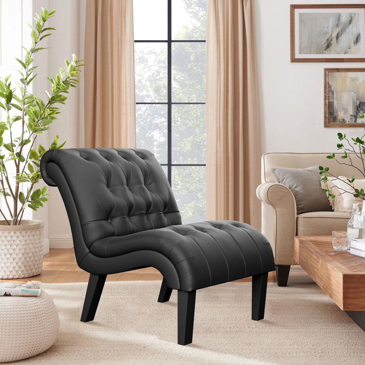 Black PU Leather Armless Accent Chair Set of 2 L64021