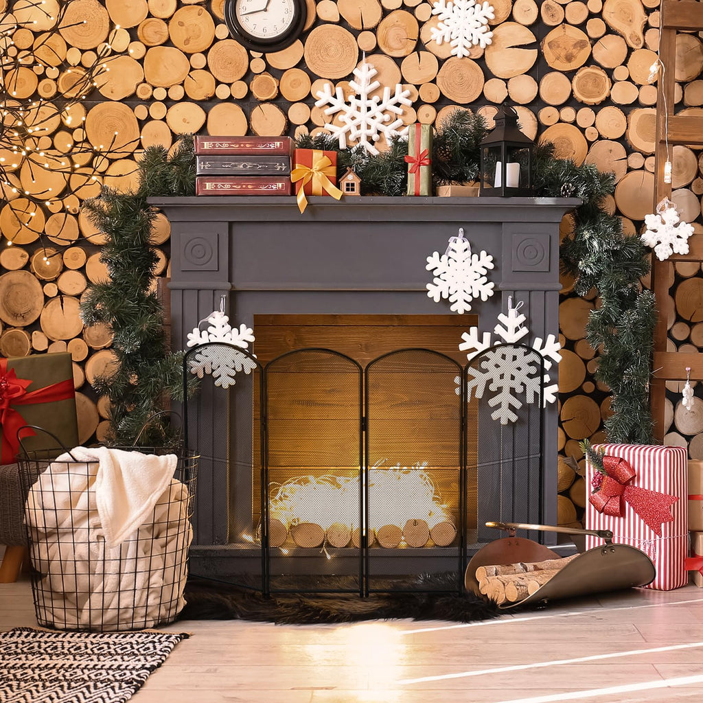 Black 4 Panel Metal Foldable Fireplace Screen W2293