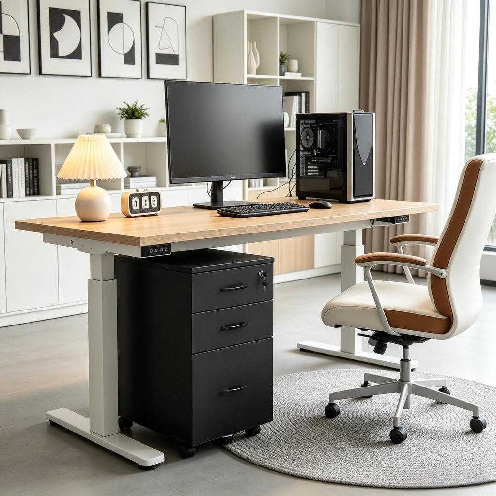3 Drawer Black Wood File Cabinet with Lock R2213