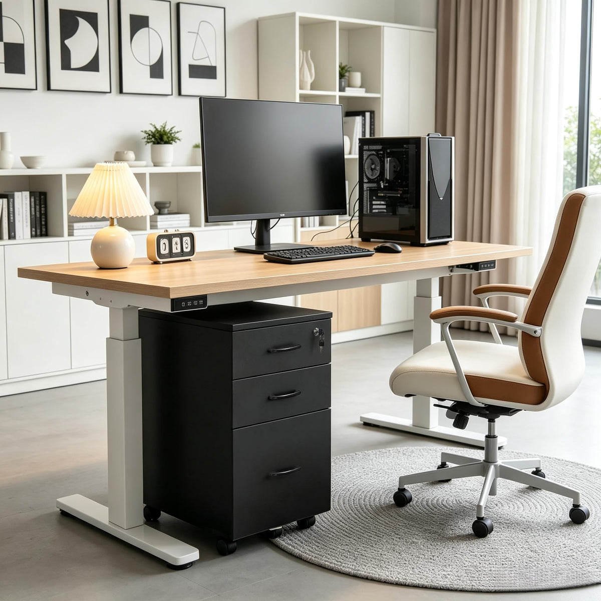 3 Drawer Black Wood File Cabinet with Lock R2213