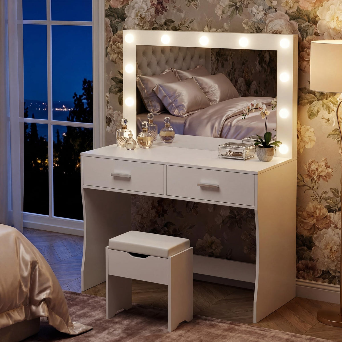 Vanity Desk with Lighted Mirror and 2 Drawers A980