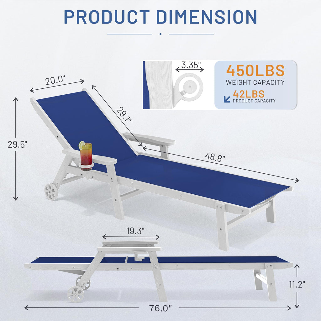 Royal Blue Patio Chaise Lounge Chair Set of 2 with Cup Holder V28699