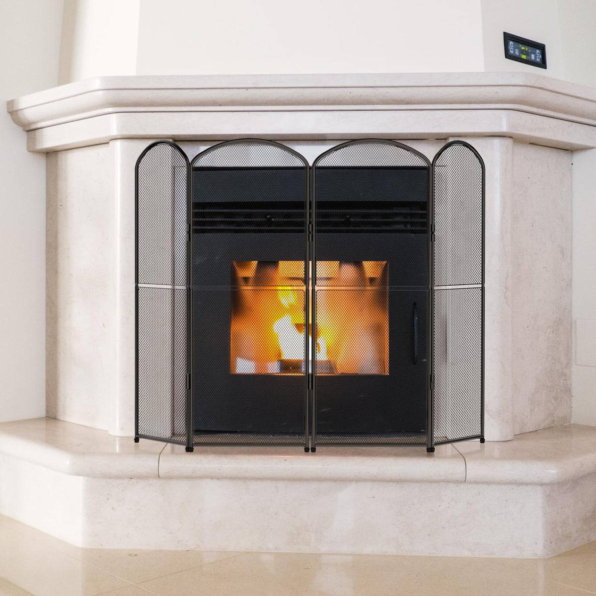 Black 4 Panel Metal Foldable Fireplace Screen W2293
