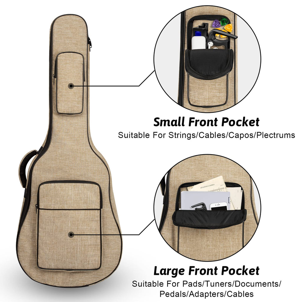 Khaki Acoustic Guitar Bag with Waterproof Padding and Shoulder Strap U902