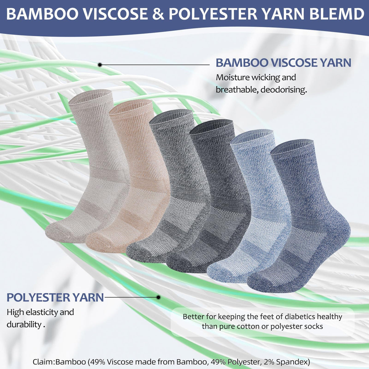 6 Pairs Non Binding Seamless Toe Crew Socks D858