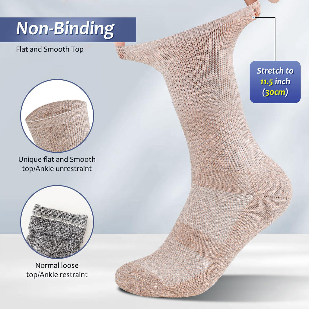 6 Pairs Non Binding Seamless Toe Crew Socks D858