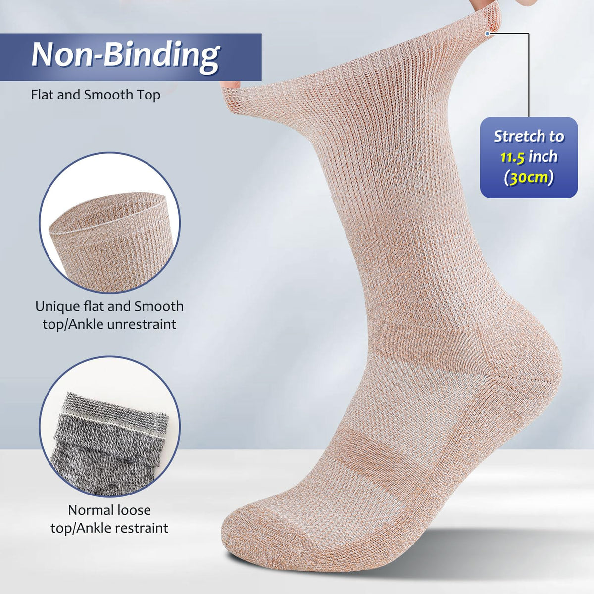 6 Pairs Non Binding Seamless Toe Crew Socks D858