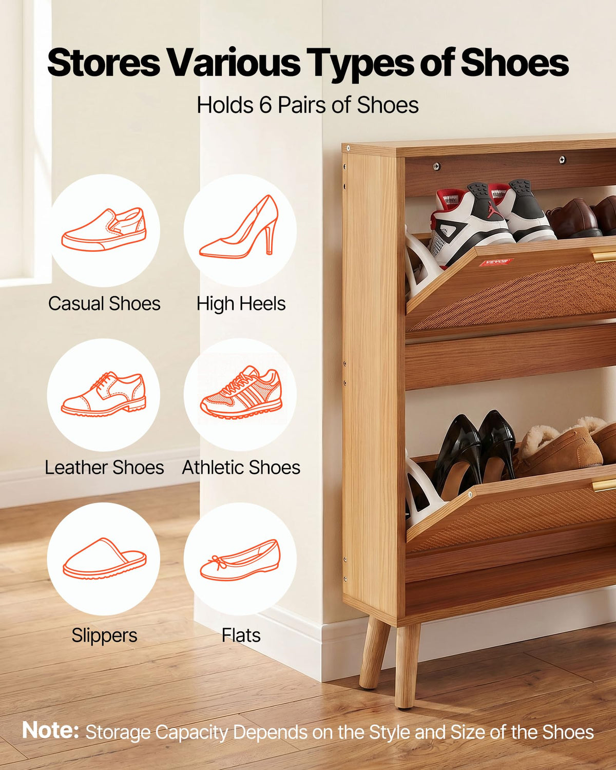 2 Flip Drawers Rattan Shoe Storage Cabinet W521840