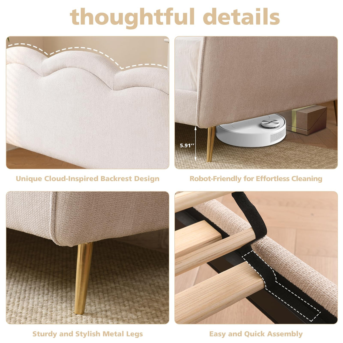 Twin Size Upholstered Linen Daybed with Metal Legs M38756