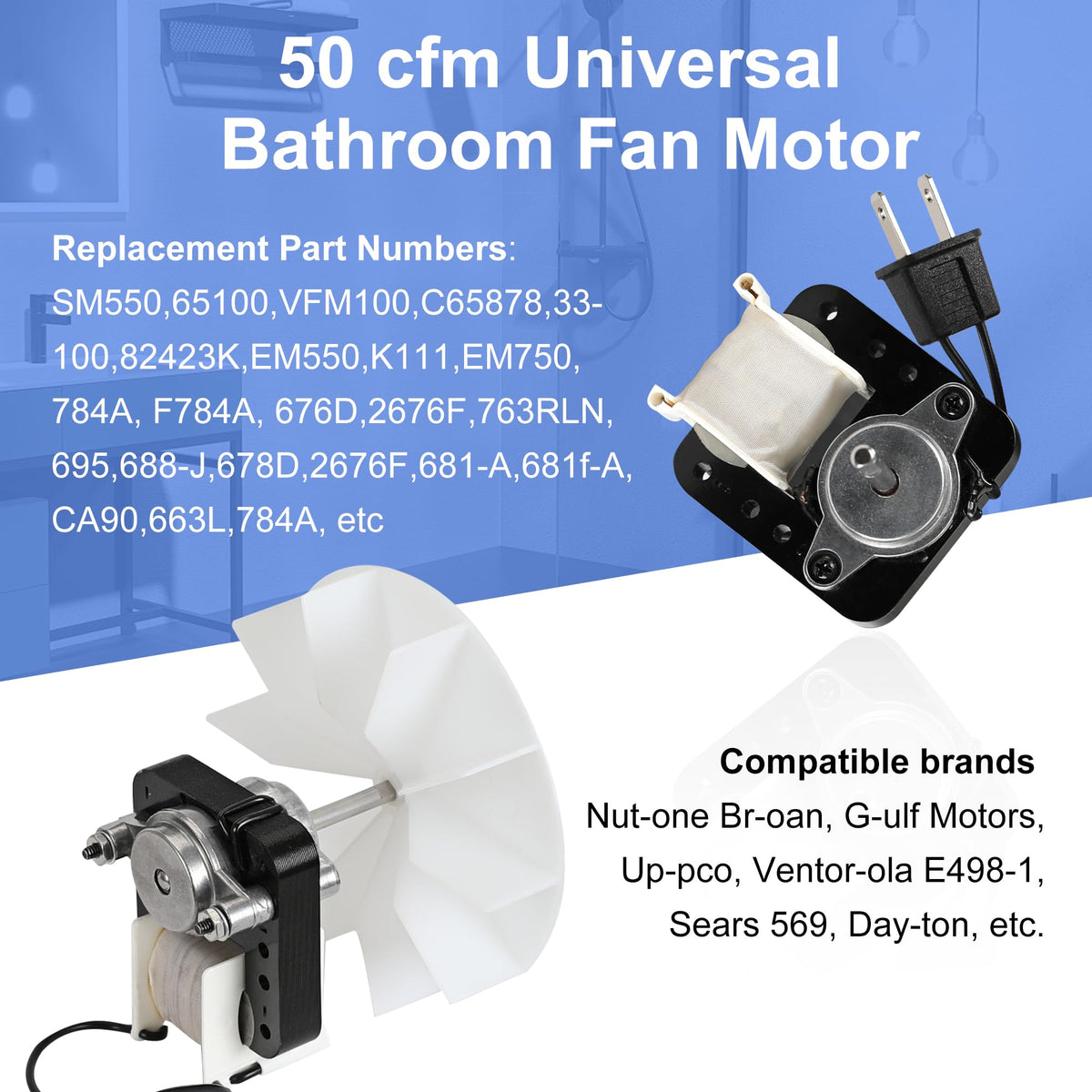 Bathroom Exhaust Fan Motor Replacement Kit 50CFM 120V Q7094
