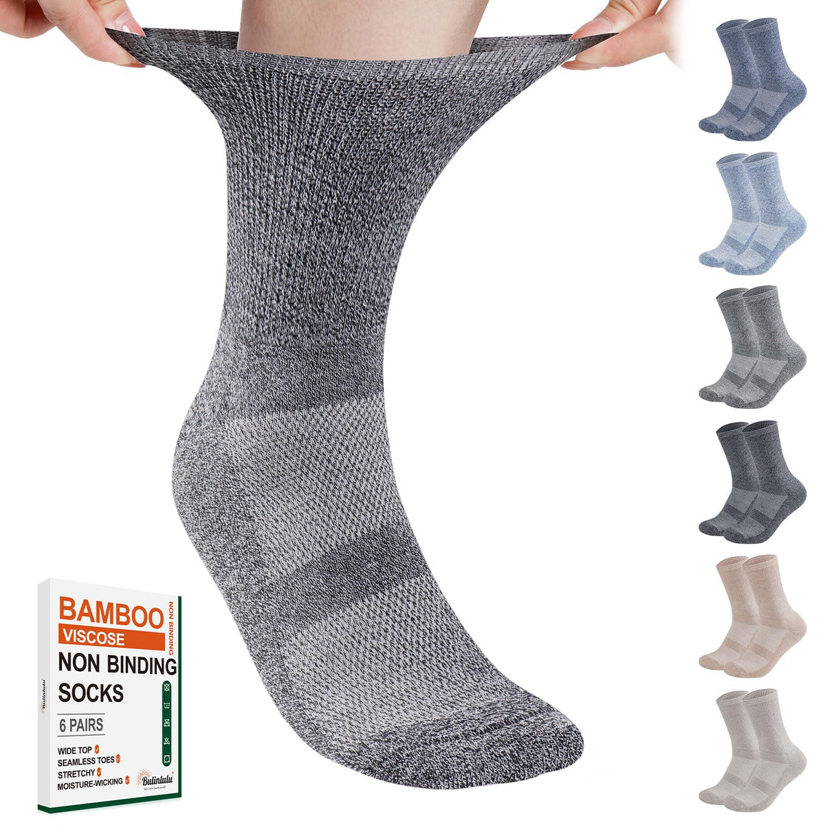 6 Pairs Non Binding Seamless Toe Crew Socks D858