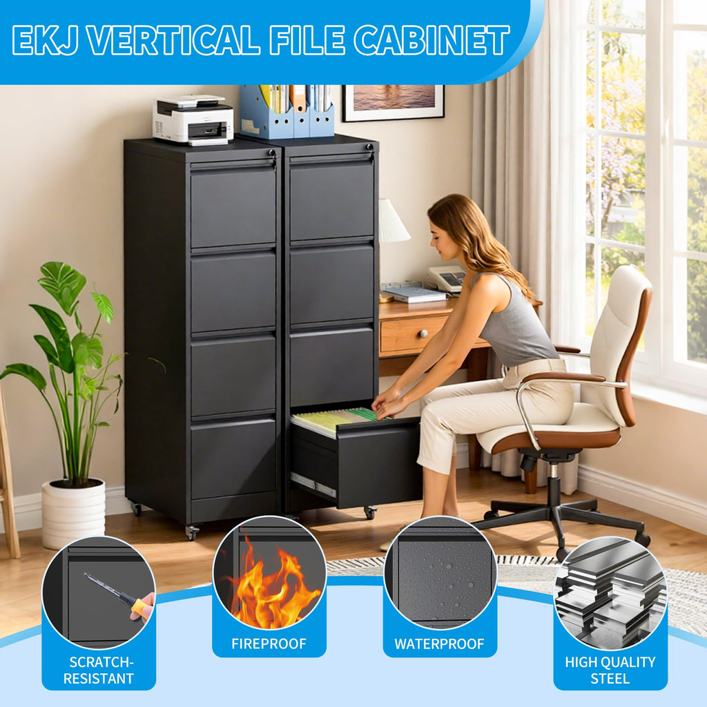4-Drawer Mobile File Cabinet with Lock and Wheels G4214