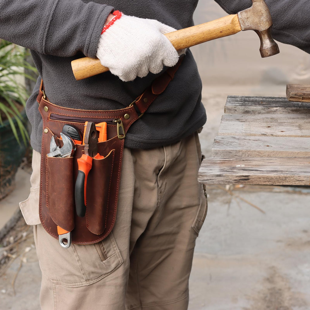 Brown Leather Gardening Tool Belt with 4 Pockets X654557