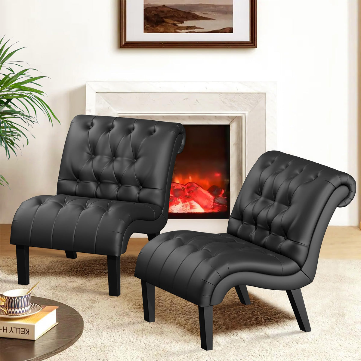 Black PU Leather Armless Accent Chair Set of 2 L64021