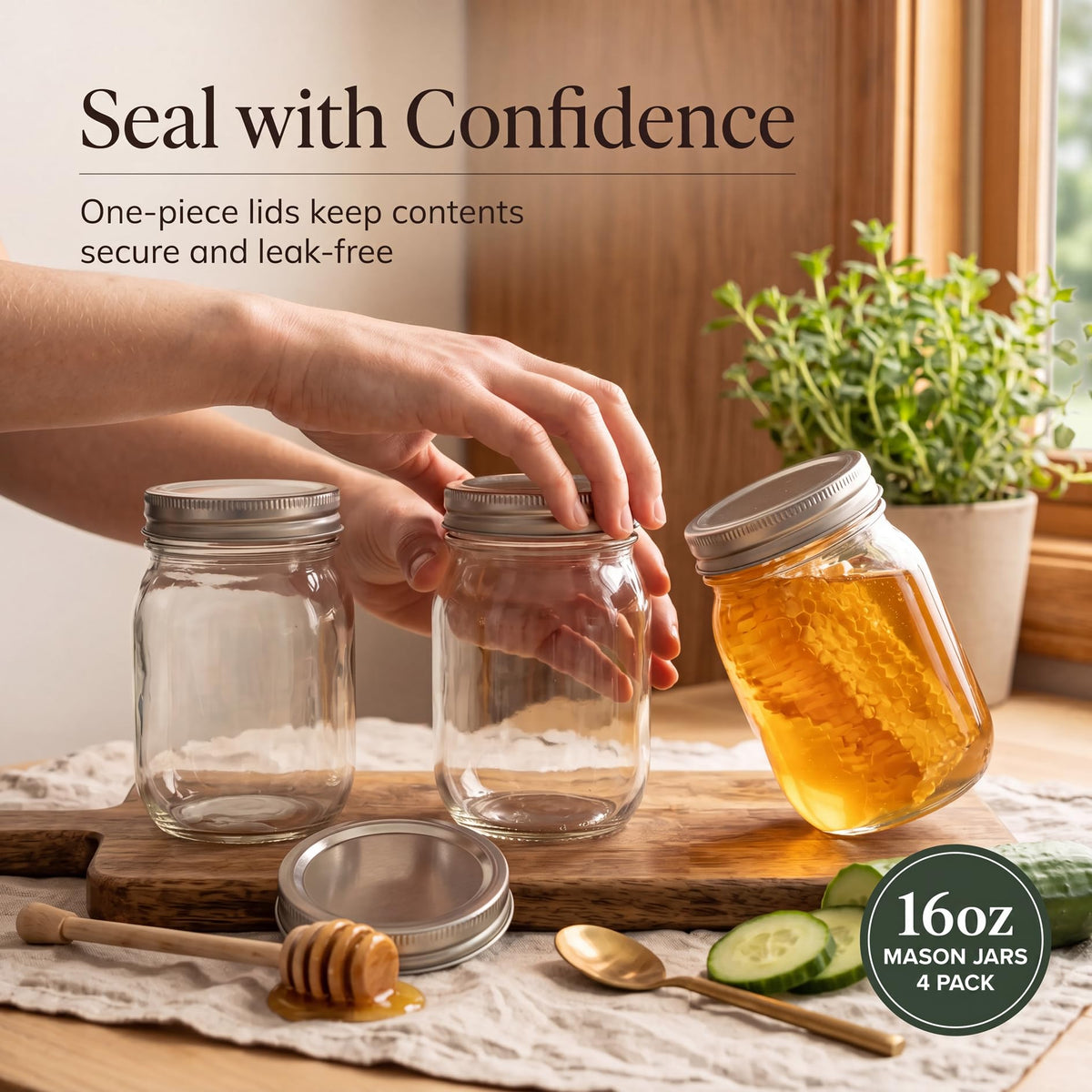16 oz Clear Glass Mason Jars with Lids N6632