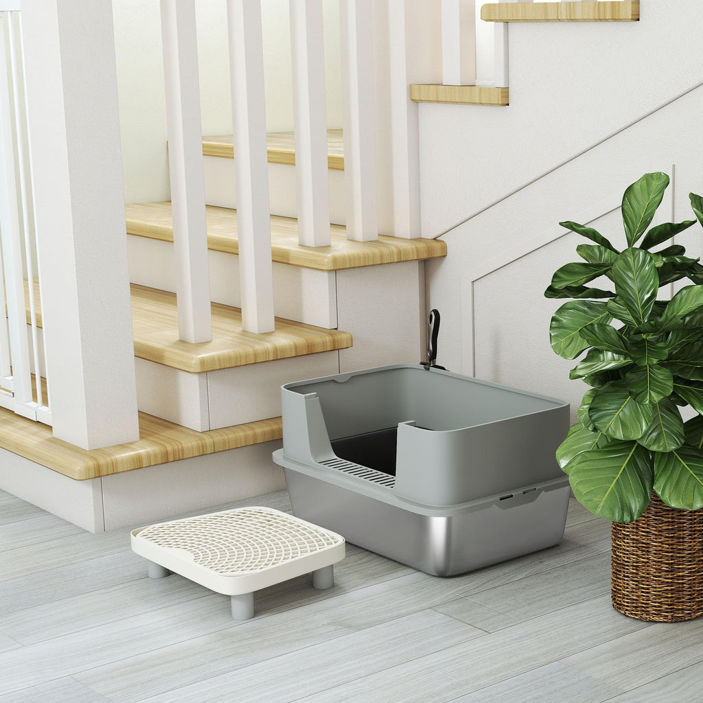 Stainless Steel Extra Large High Sided Litter Box with Scoop J49899