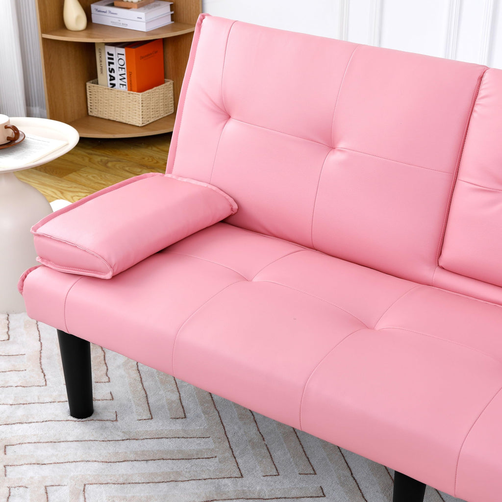 Pink 3 in 1 Convertible Sleeper Sofa Bed with Cup Holder J178