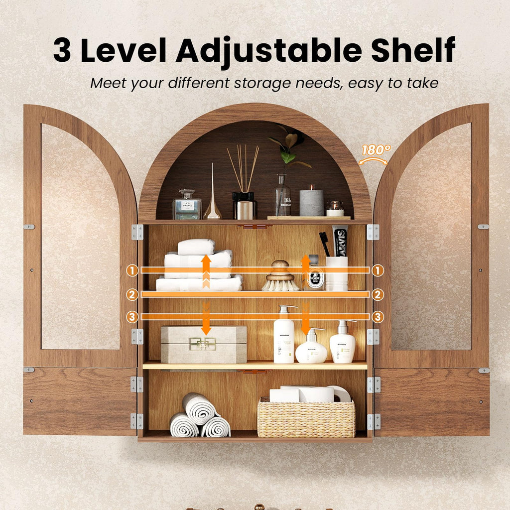 Arched Wall Cabinet with Glass Doors and Adjustable Shelves P774