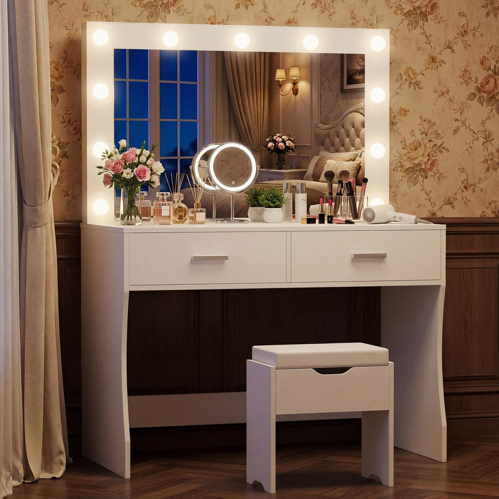 Vanity Desk with Lighted Mirror and 2 Drawers A980