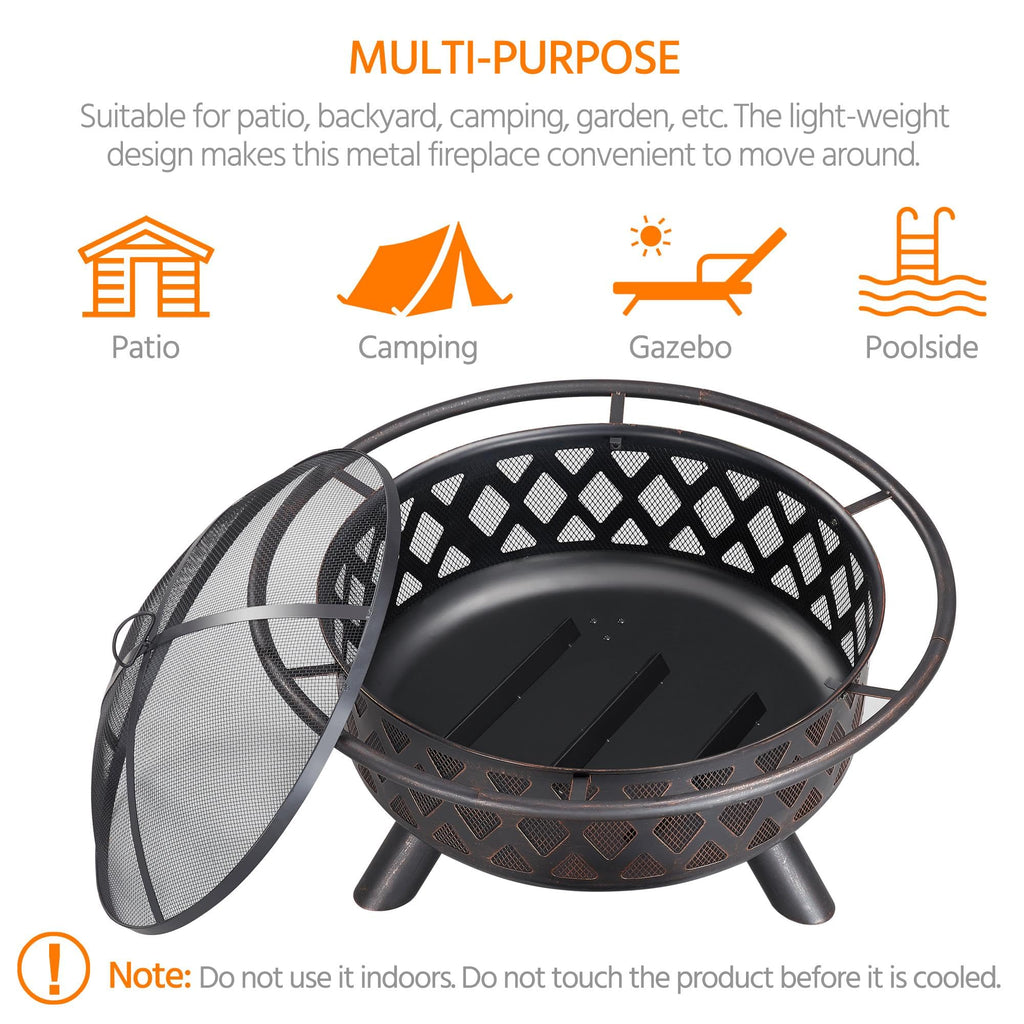 36in Wood Burning Fire Pit with Spark Screen B1063