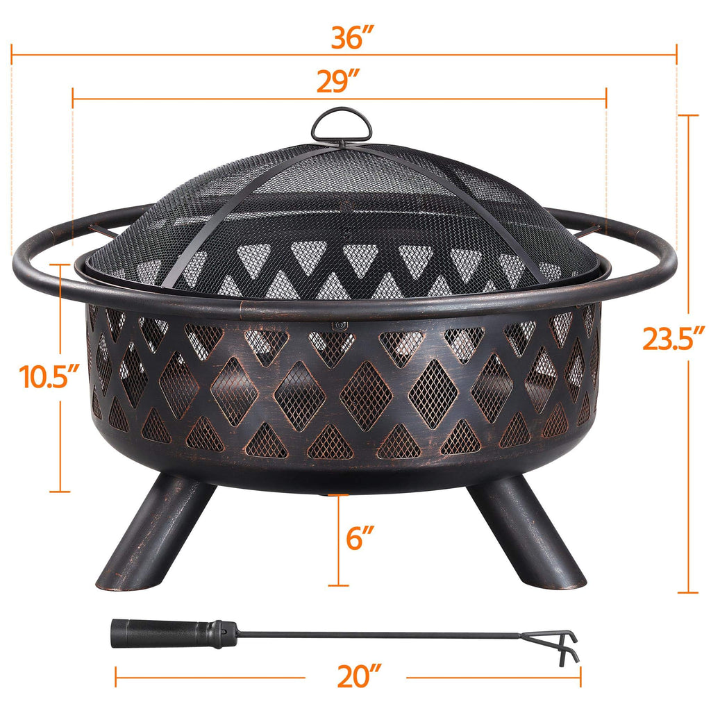 36in Wood Burning Fire Pit with Spark Screen B1063