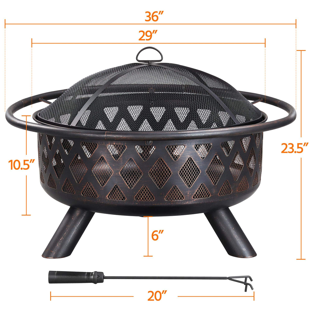 36in Wood Burning Fire Pit with Spark Screen B1063