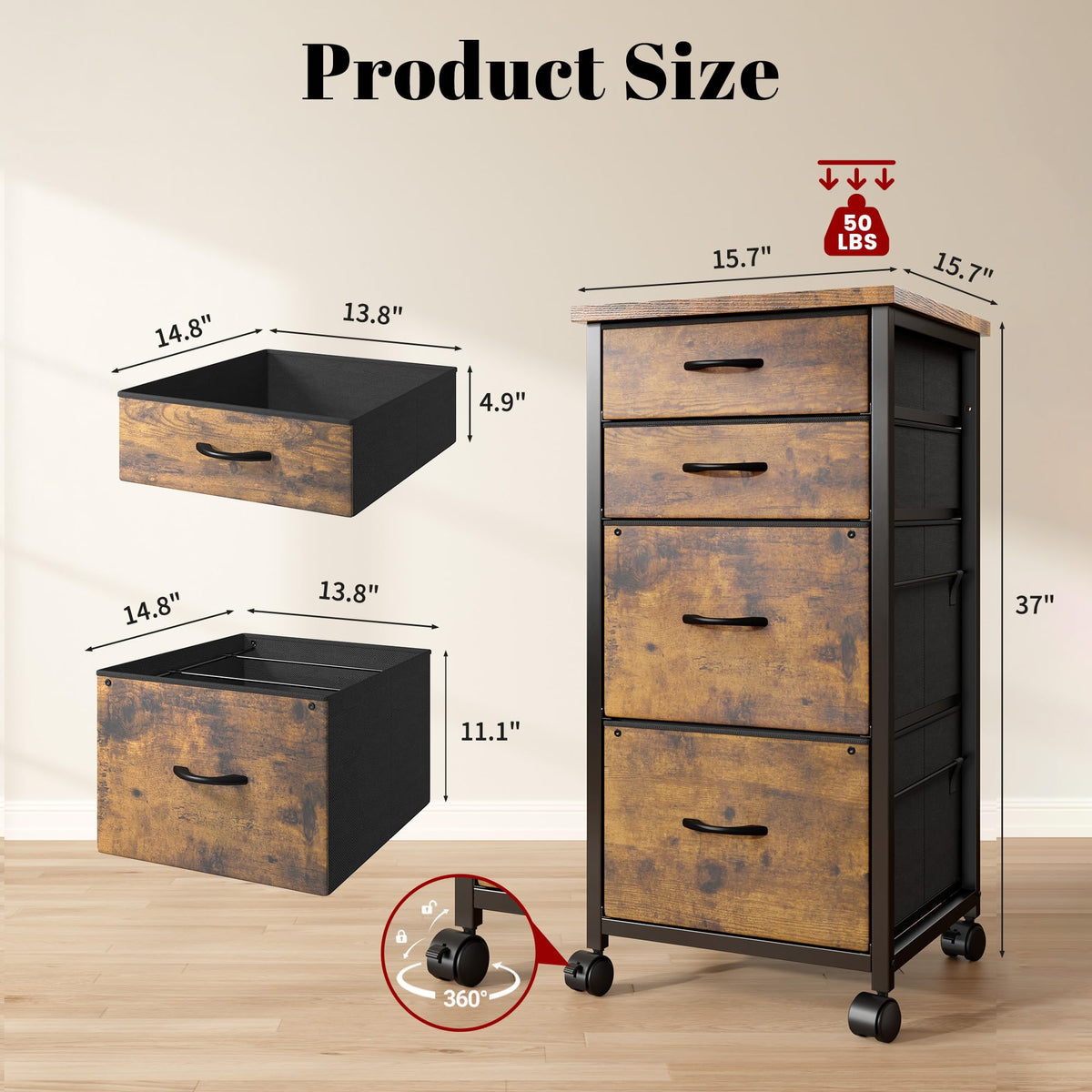 4 Drawer Rolling File Cabinet L362