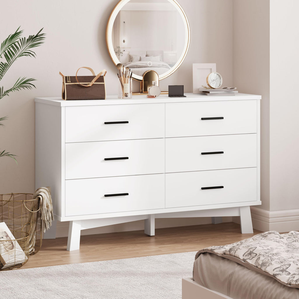 White 6 Drawer Wood Dresser A62240