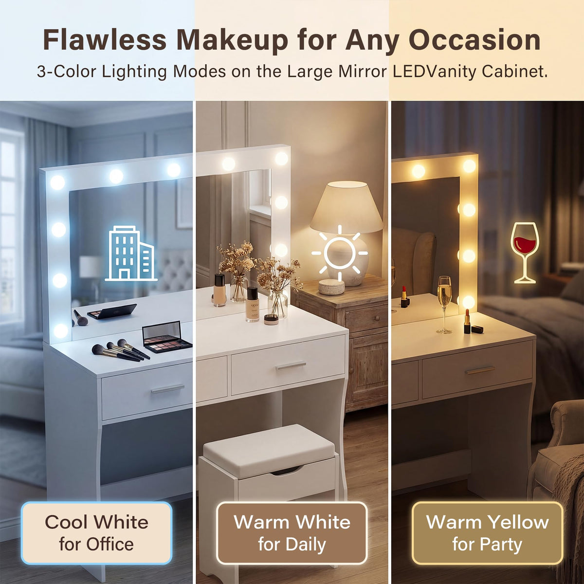 Vanity Desk with Lighted Mirror and 2 Drawers A980