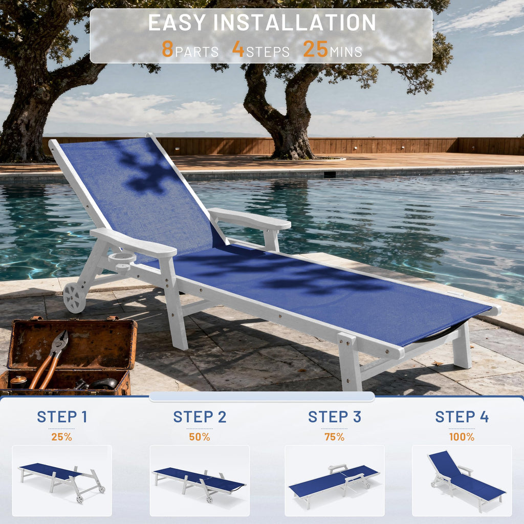 Royal Blue Patio Chaise Lounge Chair Set of 2 with Cup Holder V28699