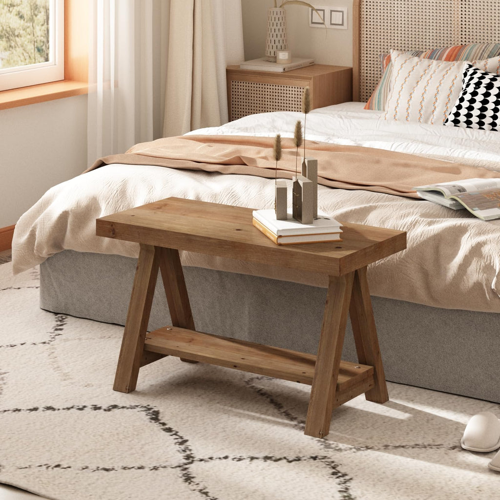 Solid Wood Bench with Shoe Storage P7739