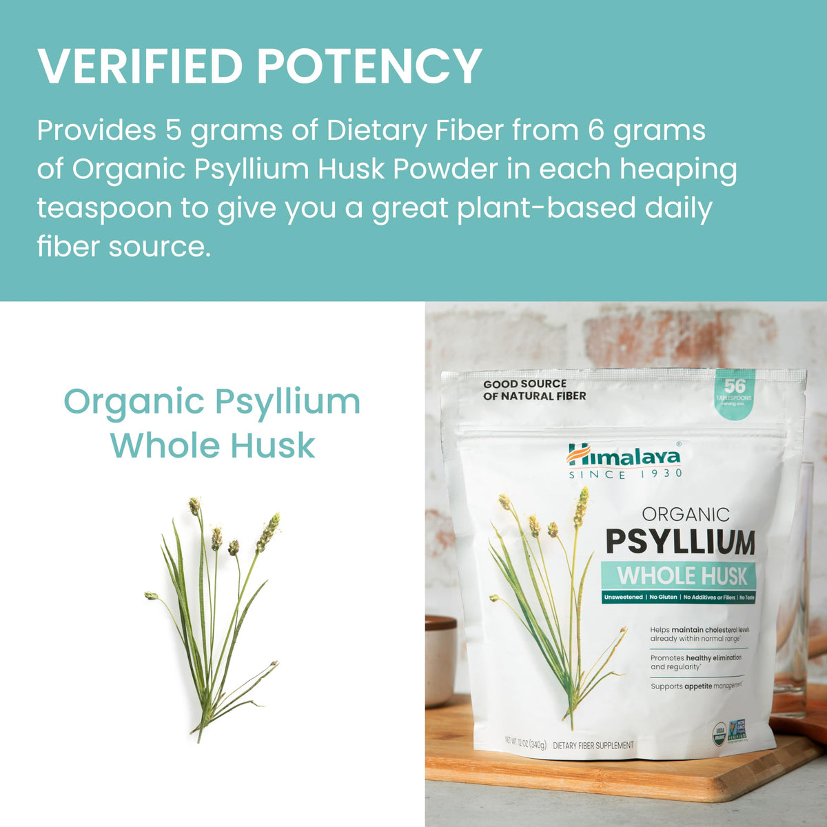 Organic Psyllium Whole Husk Fiber Supplement, Unflavored, 12 oz S4104
