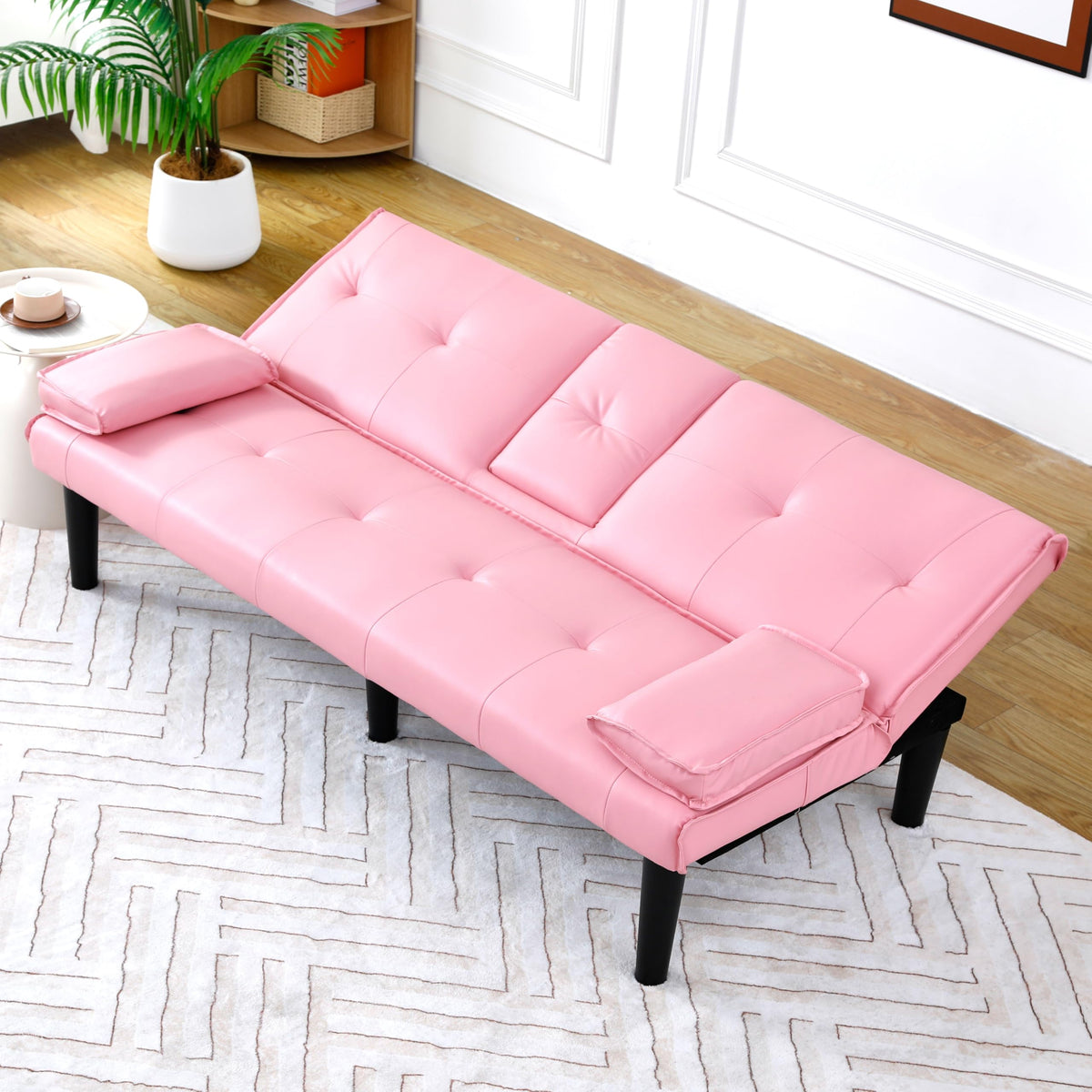 Pink 3 in 1 Convertible Sleeper Sofa Bed with Cup Holder J178