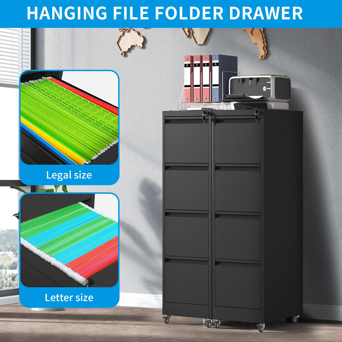 4-Drawer Mobile File Cabinet with Lock and Wheels G4214