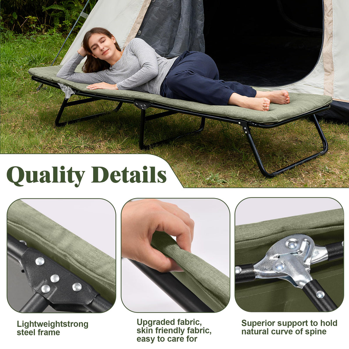 Camping Cot with Mattress Portable Folding Double Layer 1200D W882369