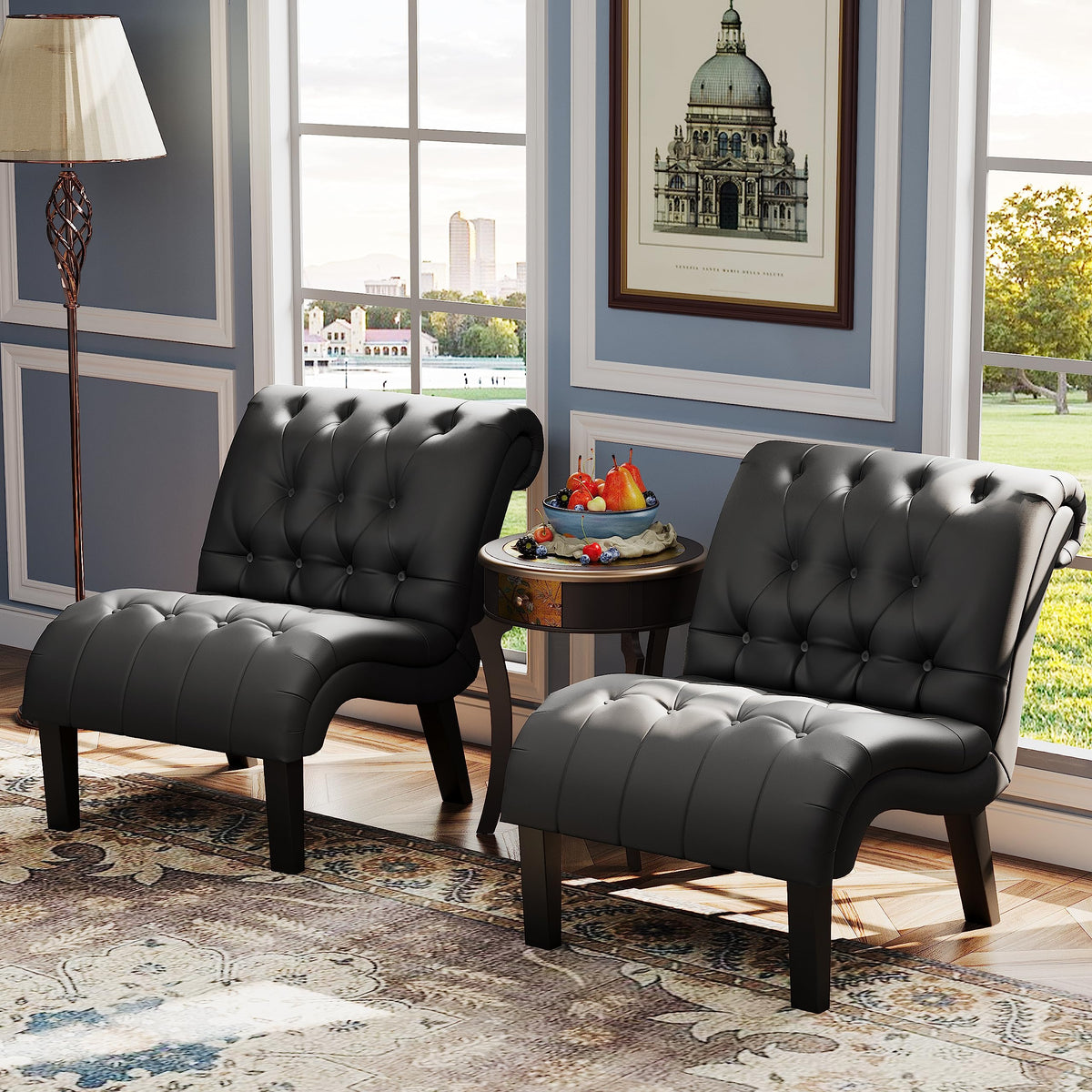 Black PU Leather Armless Accent Chair Set of 2 L64021
