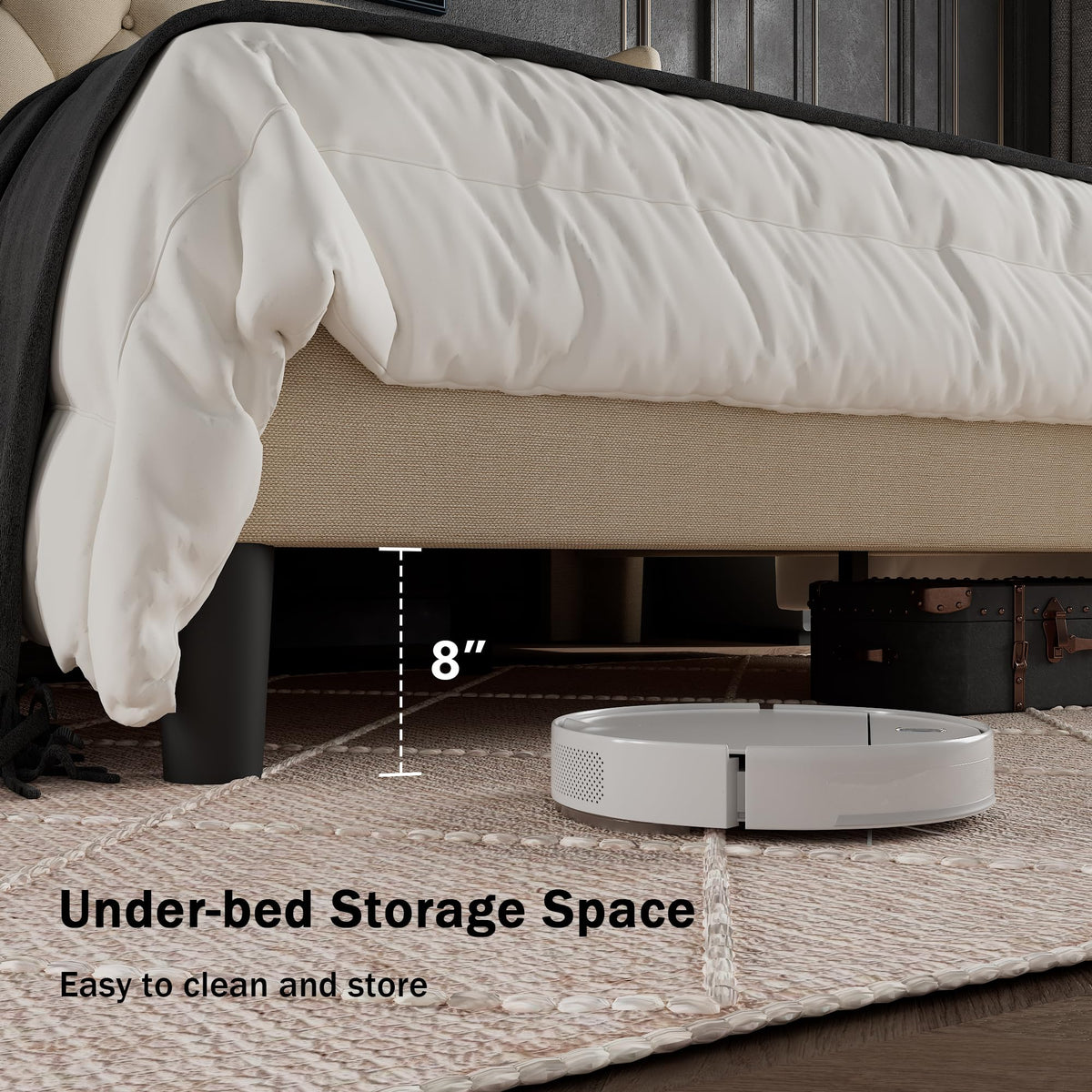 Queen Size Beige Upholstered Platform Bed Frame L82782