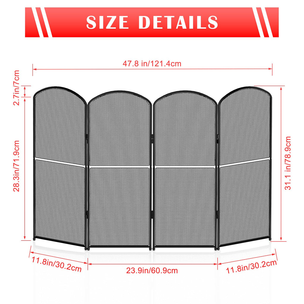 Black 4 Panel Metal Foldable Fireplace Screen W2293