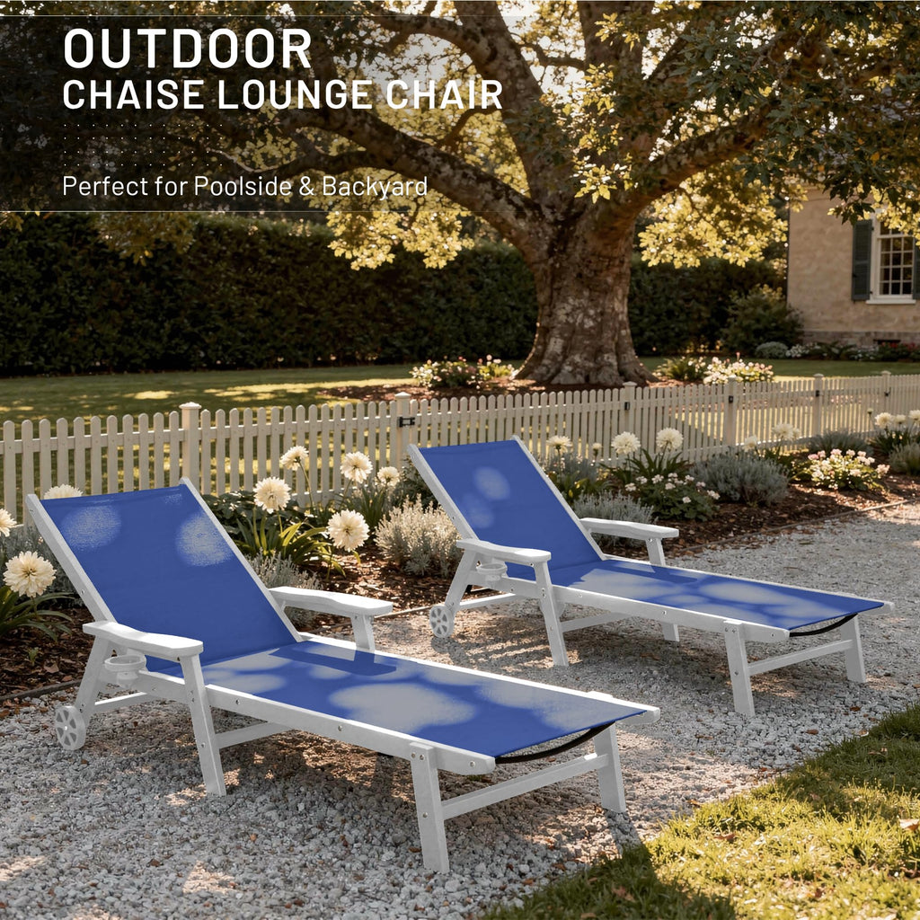 Royal Blue Patio Chaise Lounge Chair Set of 2 with Cup Holder V28699