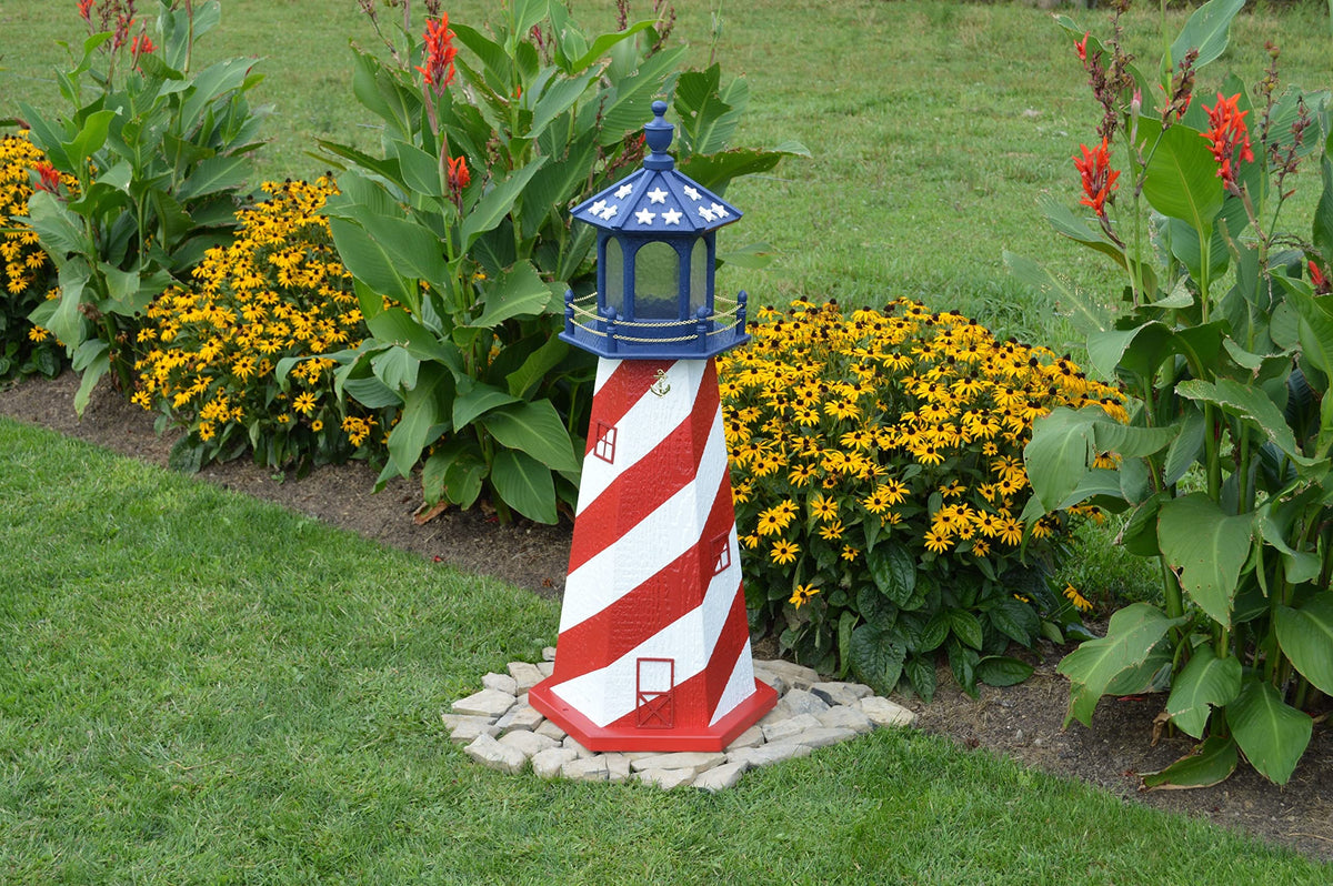 Patriotic Style Outdoor Lighthouse with Solar LED Light, 48" Tall U364