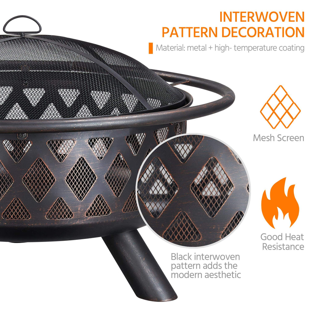 36in Wood Burning Fire Pit with Spark Screen B1063
