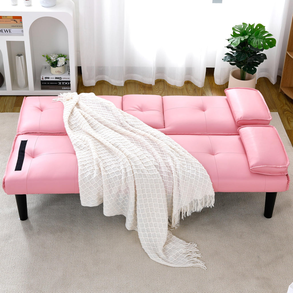 Pink 3 in 1 Convertible Sleeper Sofa Bed with Cup Holder J178