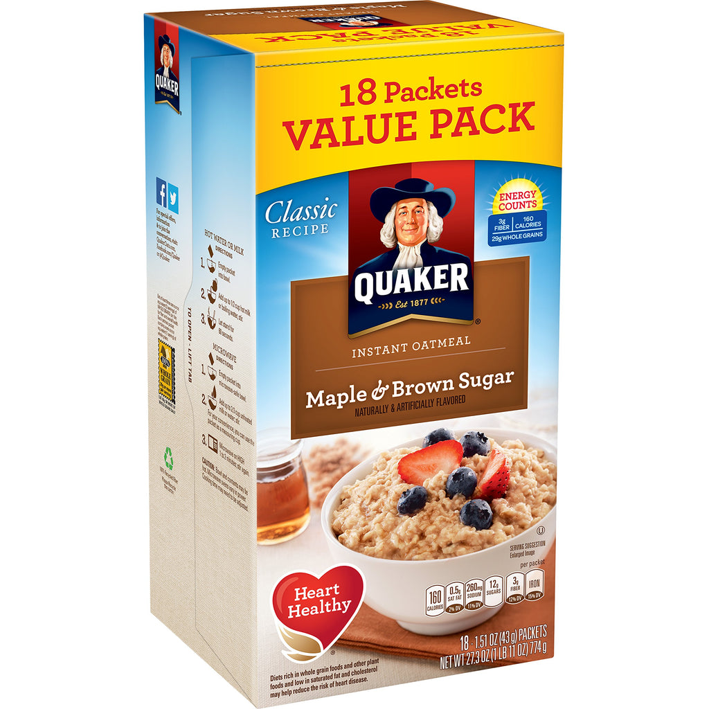 Instant Oatmeal Maple Brown Sugar 18 Count Pack of 4 U85045