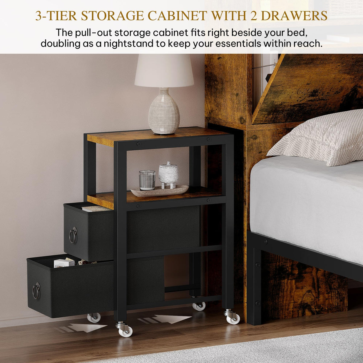 Queen Size Bed Frame with Storage Bookcase Headboard V901