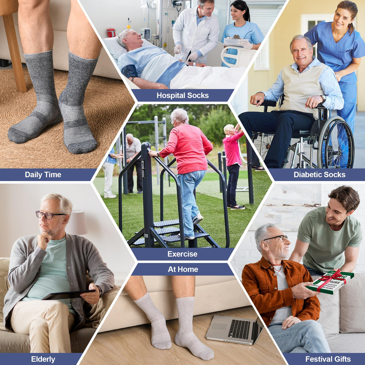 6 Pairs Non Binding Seamless Toe Crew Socks D858