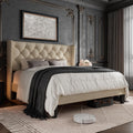 Queen Size Beige Upholstered Platform Bed Frame L82782