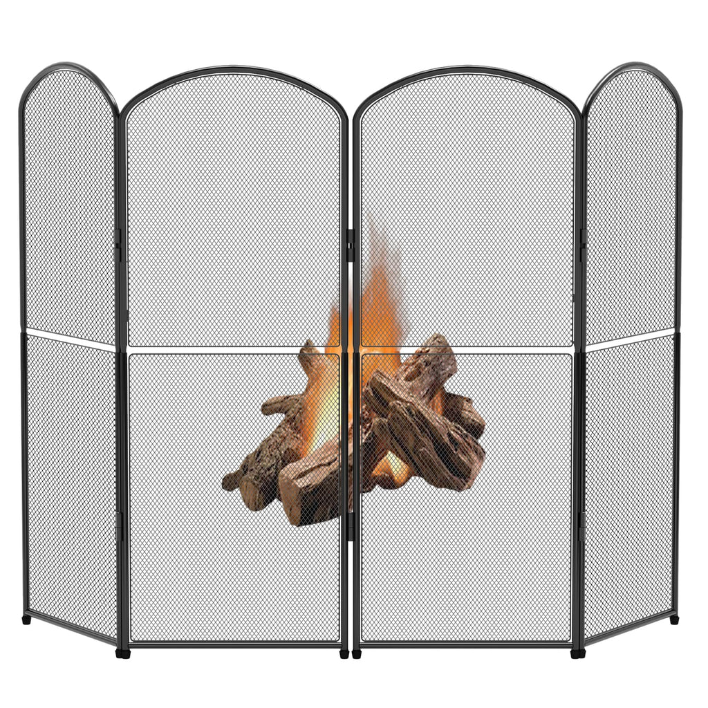 Black 4 Panel Metal Foldable Fireplace Screen W2293